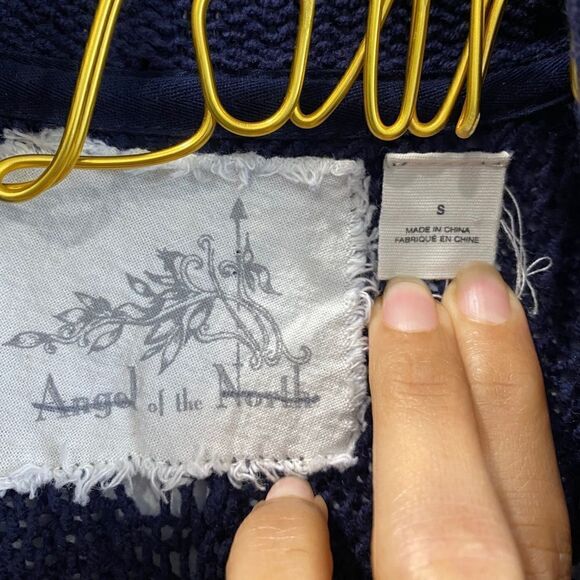 Anthropologie Angel Of The North Shawl Collar Navy Blue Open Cardigan - Picture 4 of 7